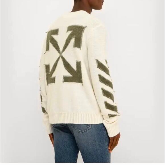 Off-White Reverse Arrow Diag Knit Crew Sweater White / Green - Picture 9 of 16